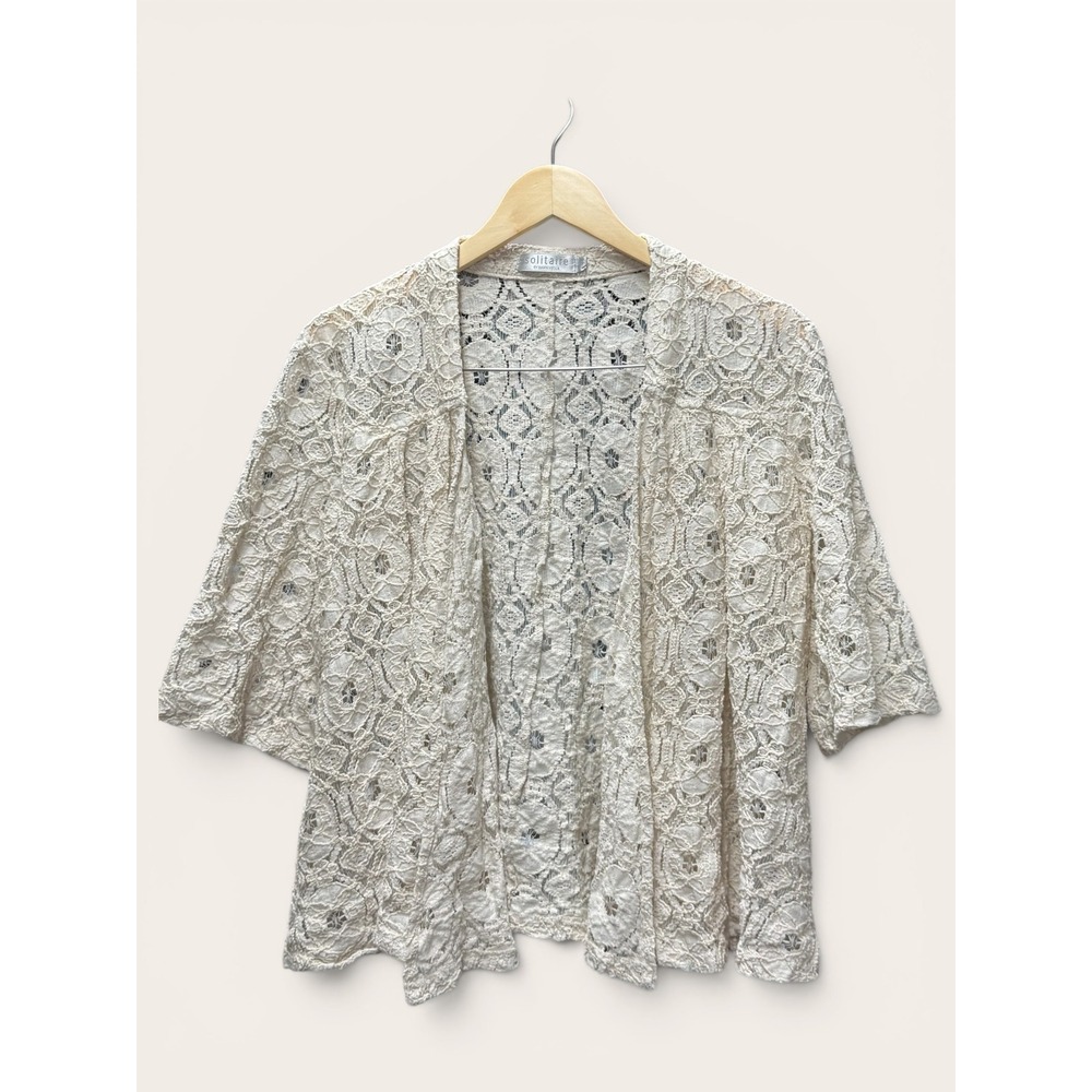Solitaire by Ravi Khosla Cream Lace Crochet Open Front Cardigan Jacket Womens L
